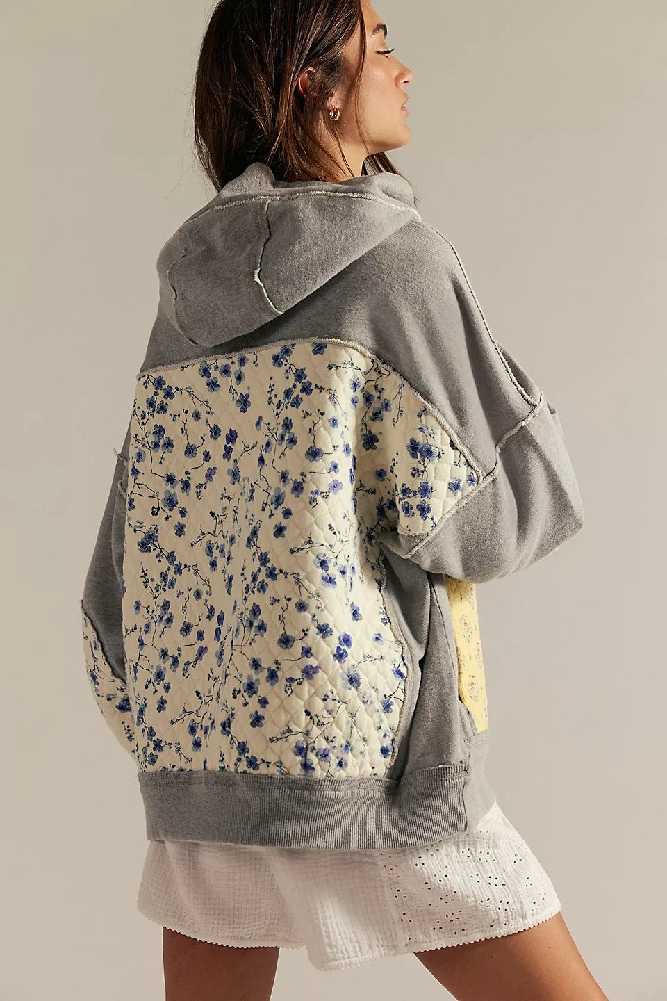 Boho Quilted Floral Patchwork Oversized Hoodie Secondary image