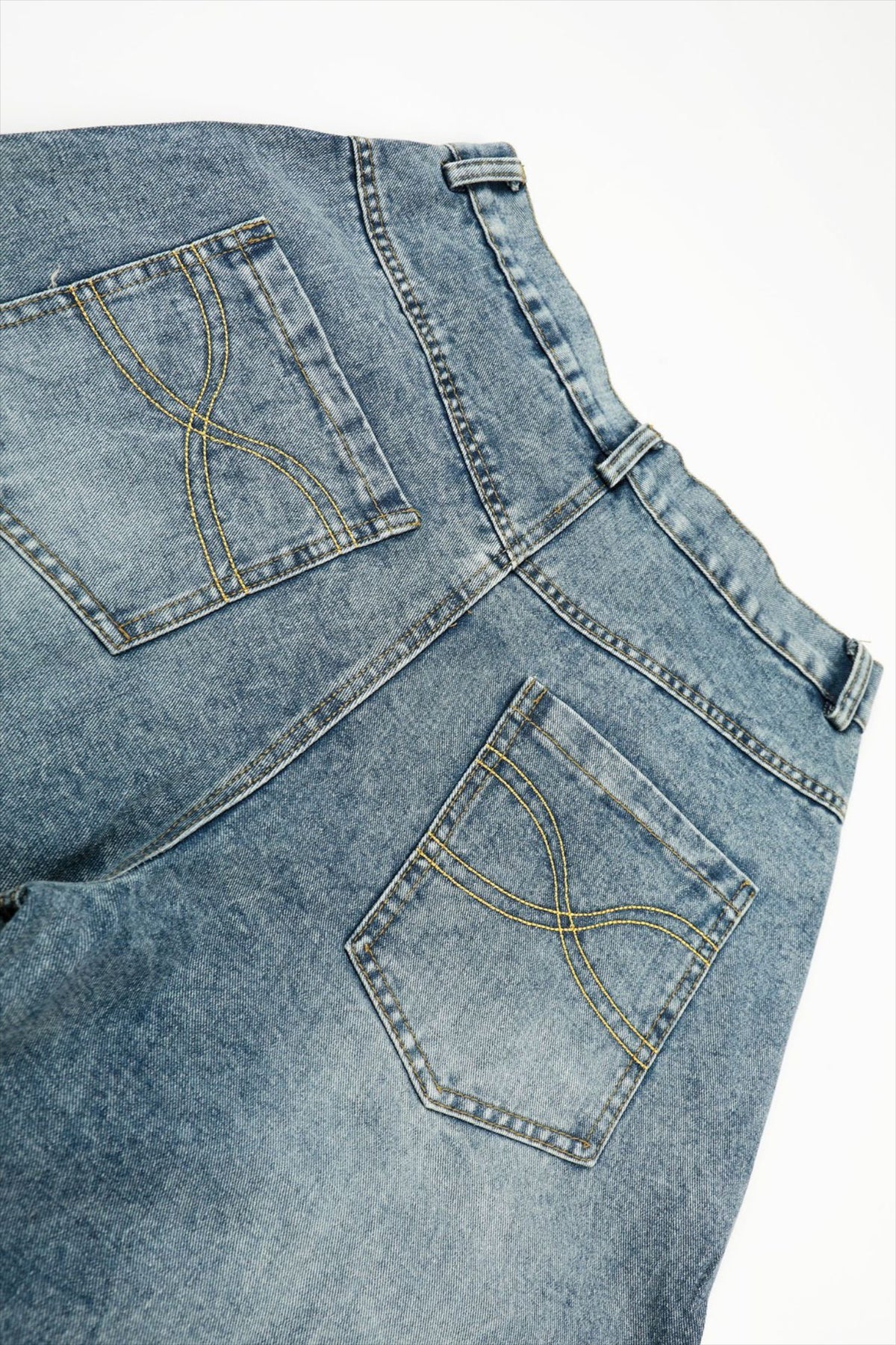 Gold Script Embroidered Barrel Leg Jeans