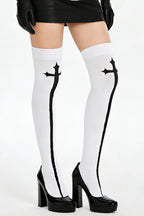 Gothic Cross Black White Thigh-High Stockings