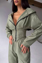 Cropped Zip Hoodie Wide Leg Pants Set