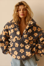 Floral Sherpa Quarter Zip Pullover Sweatshirt