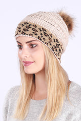 Leopard Print Slouchy Knit Beanie Hat