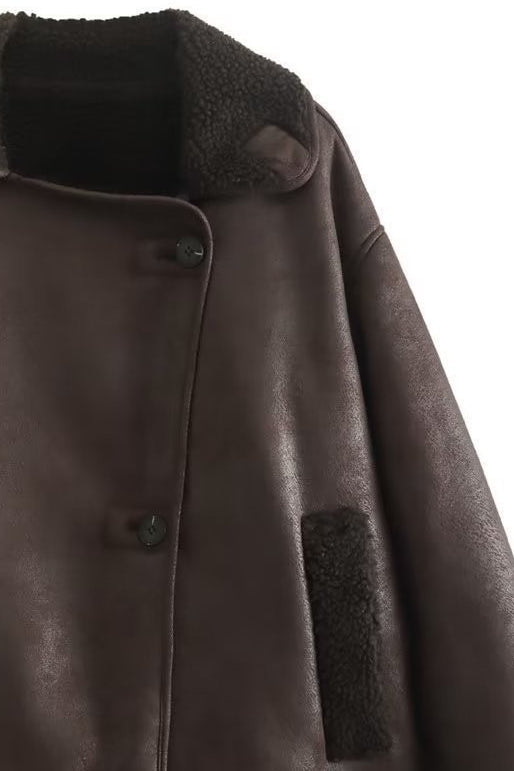 Faux Shearling Lined Loose Jacket