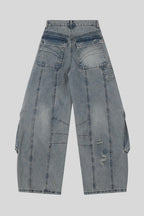 Washed Buckle Cargo Wide Leg Jeans