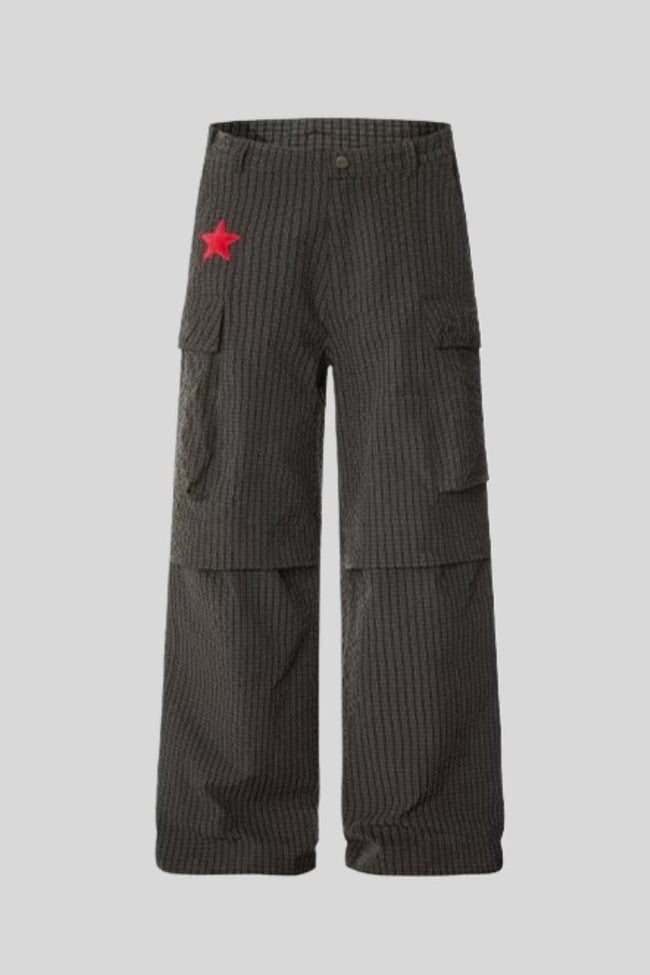 Red Embroidered Wide Leg Cargo Pants Main image