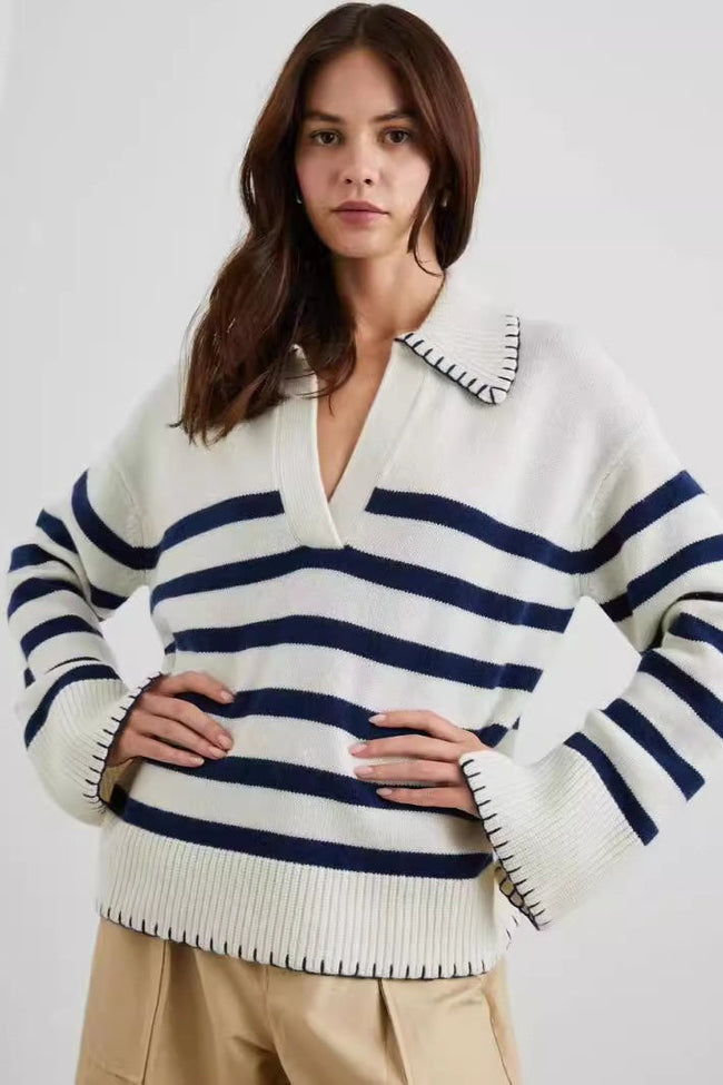 Striped Color Block Polo Sweater Blue / S Main image