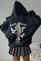 Retro Angel Dove Back Print Zip Hoodie