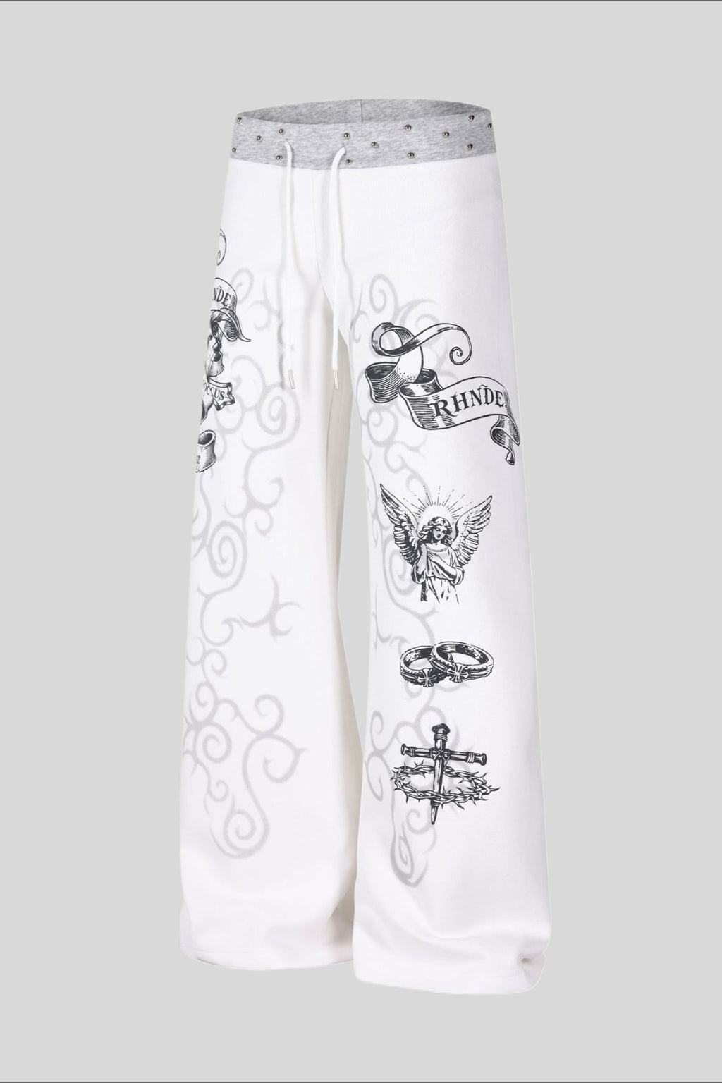 Rhinestone Graphic Patch Wide Leg Sweatpants
