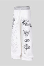 Rhinestone Graphic Patch Wide Leg Sweatpants