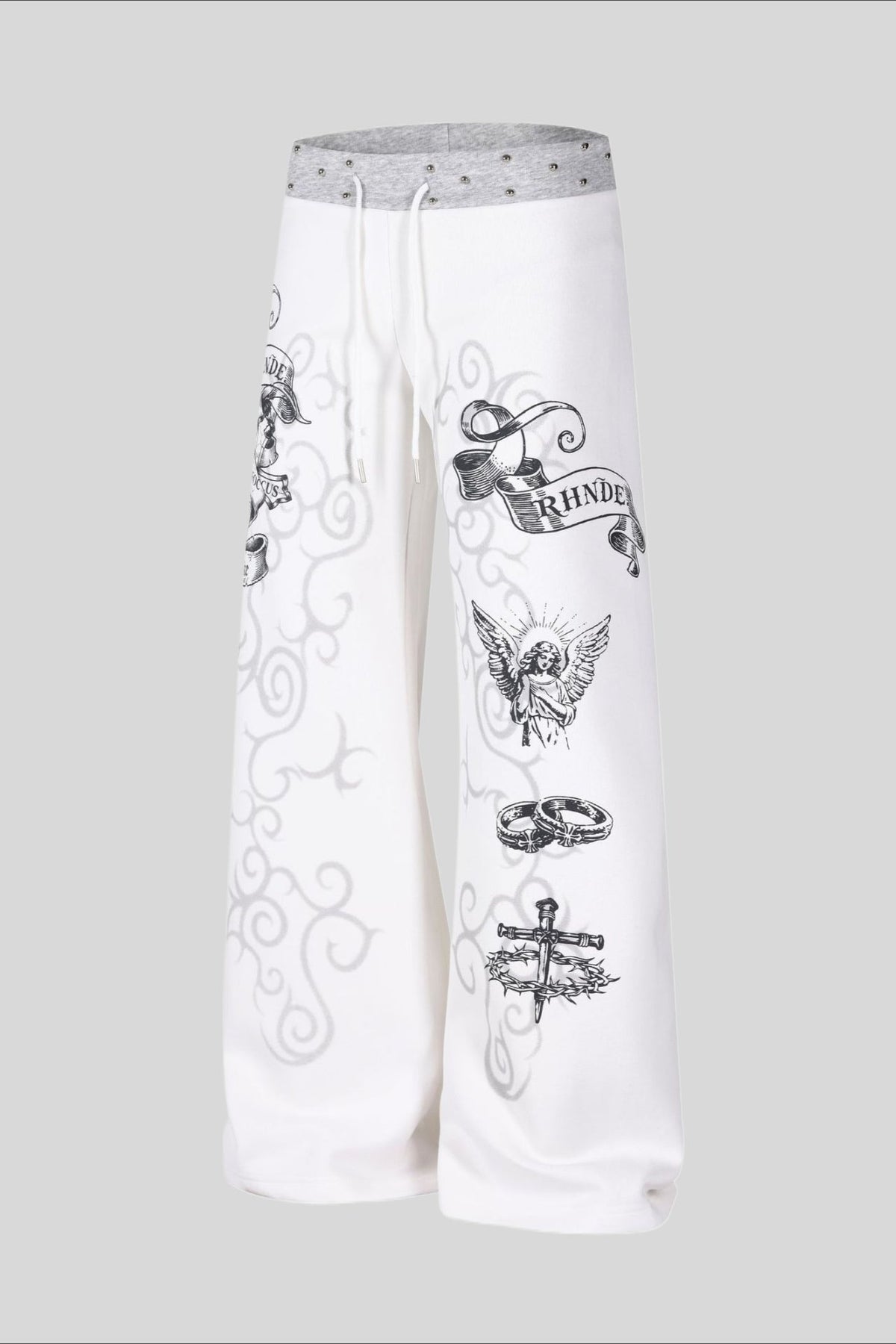 Rhinestone Graphic Patch Wide Leg Sweatpants