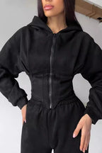 Cropped Zip Hoodie Wide Leg Pants Set