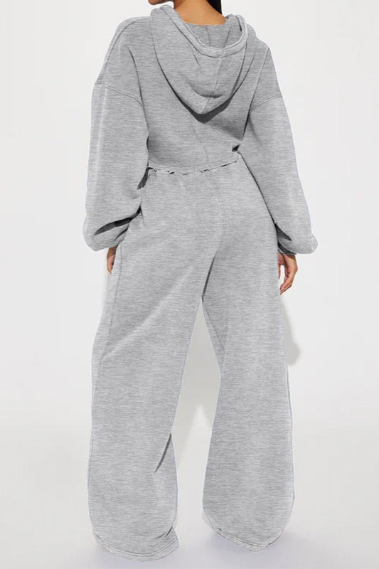 Cropped Zip Sweatshirt Two Piece Set