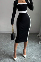 Color Block Panel Bodycon Cocktail Dress S / Black