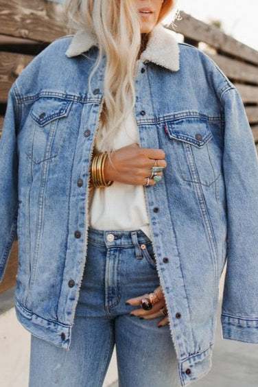 Fleece Lined Denim Bomber Jacket Main image