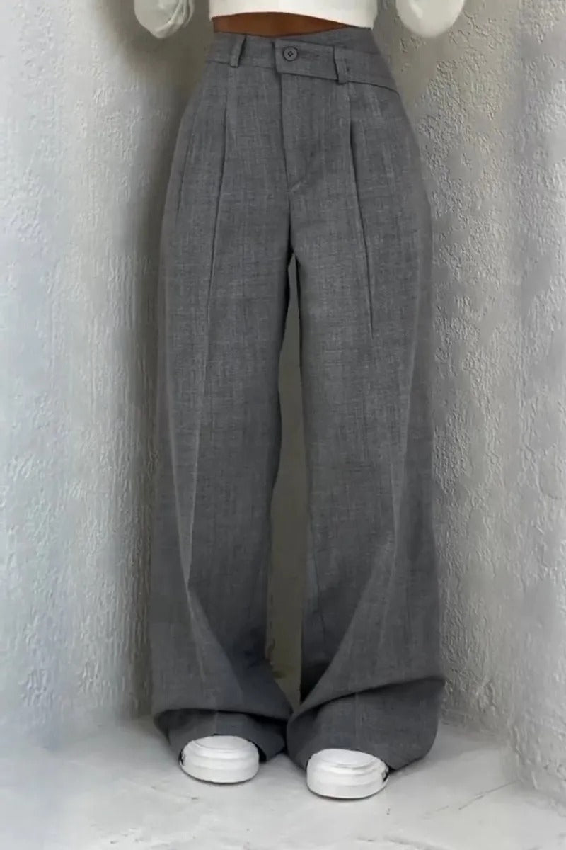 Button High Waist Solid Long Fluid Pants Secondary image