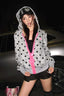 Polka Dot Ruffle Trim Zip Up Hoodie