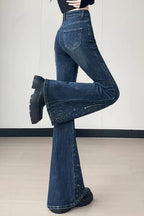 Sparkly Rhinestone High Waist Flare Jeans