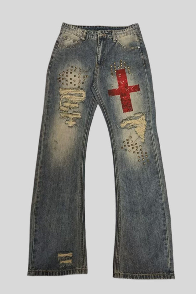 Studded Ripped Micro Flared Jeans Main image