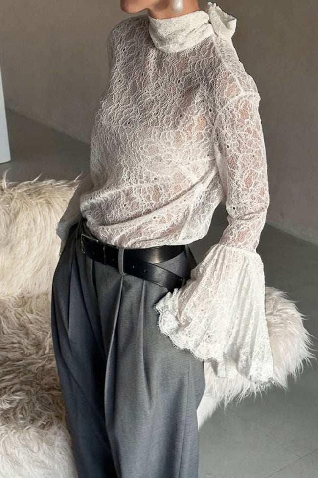 Lace Flounce Collar Ruffled Sleeve Sexy Blouse Main image