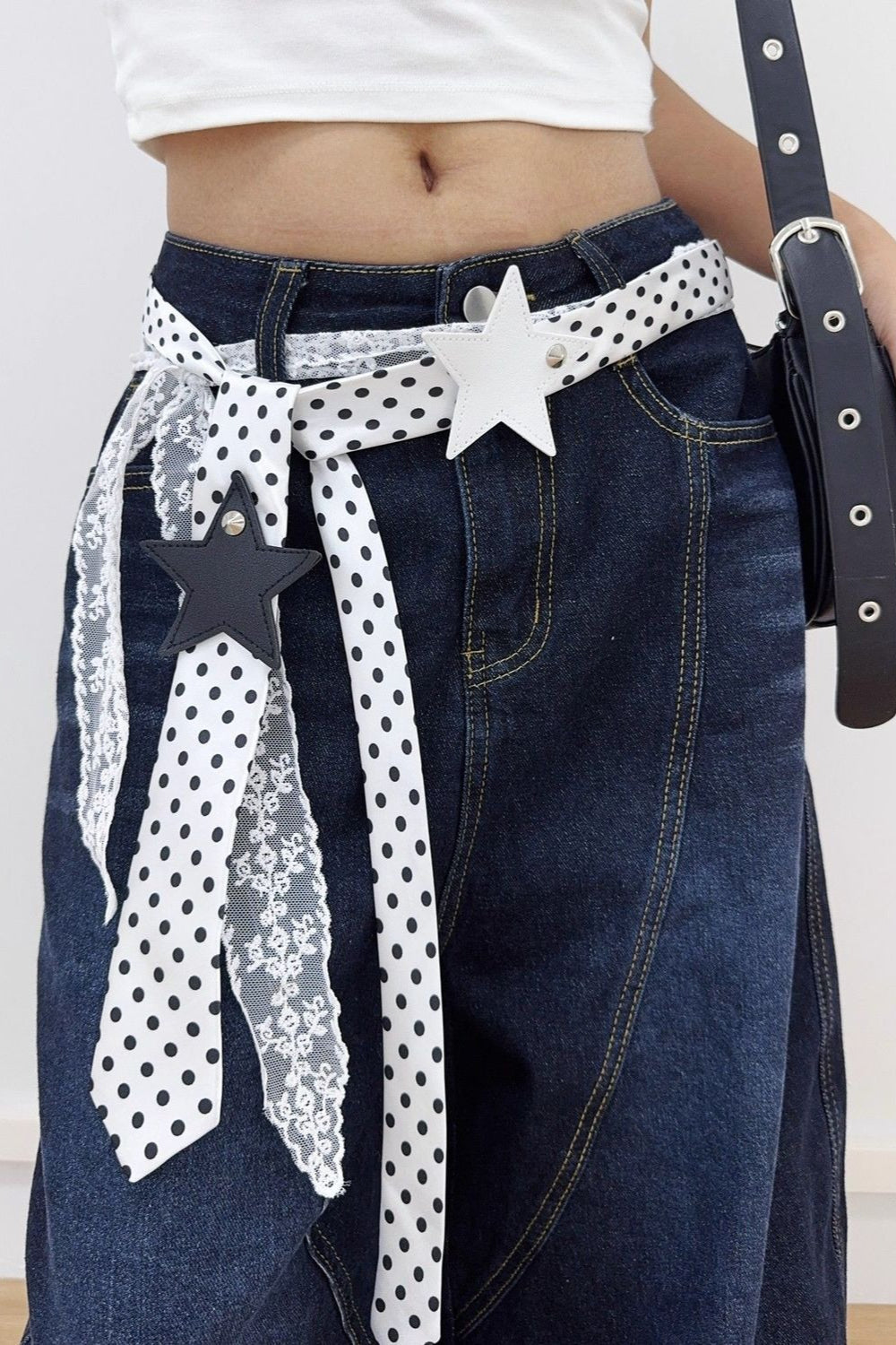 Retro Polka Dot Scarf Lace Two Piece Belt Set Secondary image