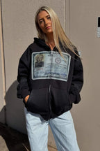 Retro Graphic Loose Fit Zip Hoodie