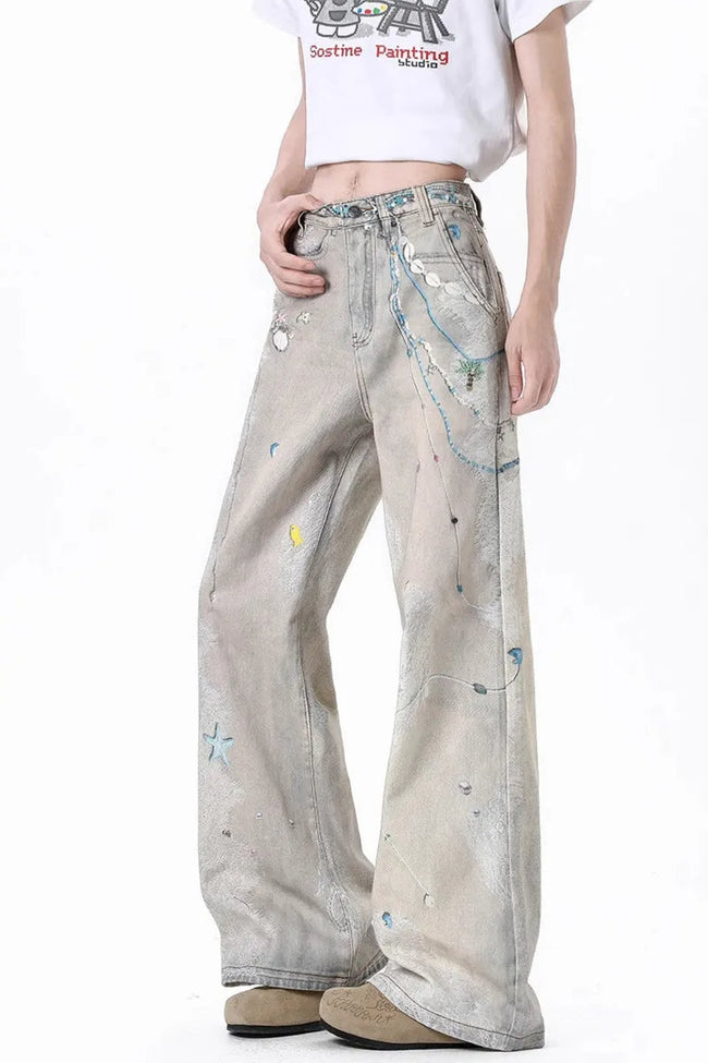 Tie Dye Wide Leg High Waist Jeans Ivory / S Main image