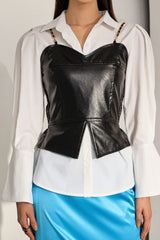 PU Leather Layering Vest Back Elastic Tank Top