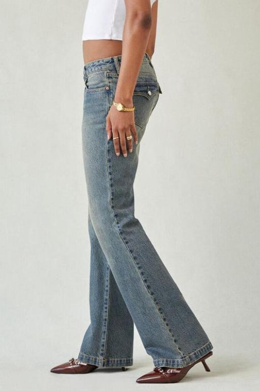 Low Rise Washed Relaxed Straight Flare Jeans