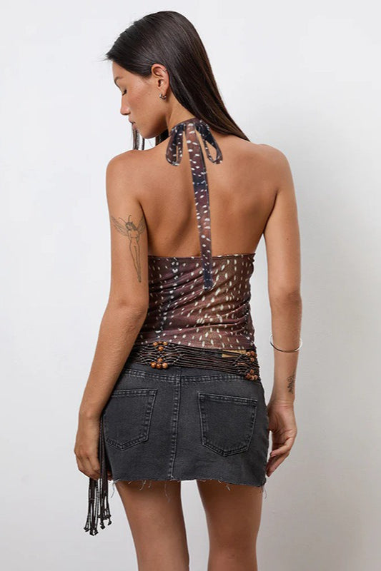 Deer Print V Neck Sleeveless Halter Top Secondary image
