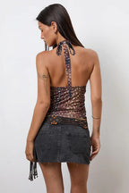 Deer Print V Neck Sleeveless Halter Top
