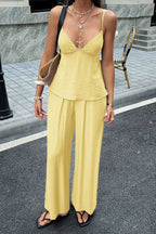 Casual Solid Cami Wide Leg Pants Set
