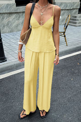 Casual Solid Cami Wide Leg Pants Set