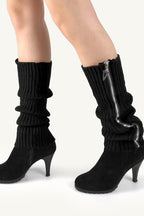 Ribbed Knit Zipper Chunky Leg Warmers