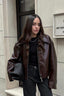 Fashion PU Leather Biker Jacket Brown / S