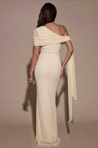One Shoulder Cape Ruched Formal Dress