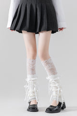 Lace Patchwork Bow Slouchy Leg Warmers