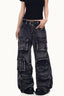 Distressed Washed Utility Multi Pocket Loose Jeans