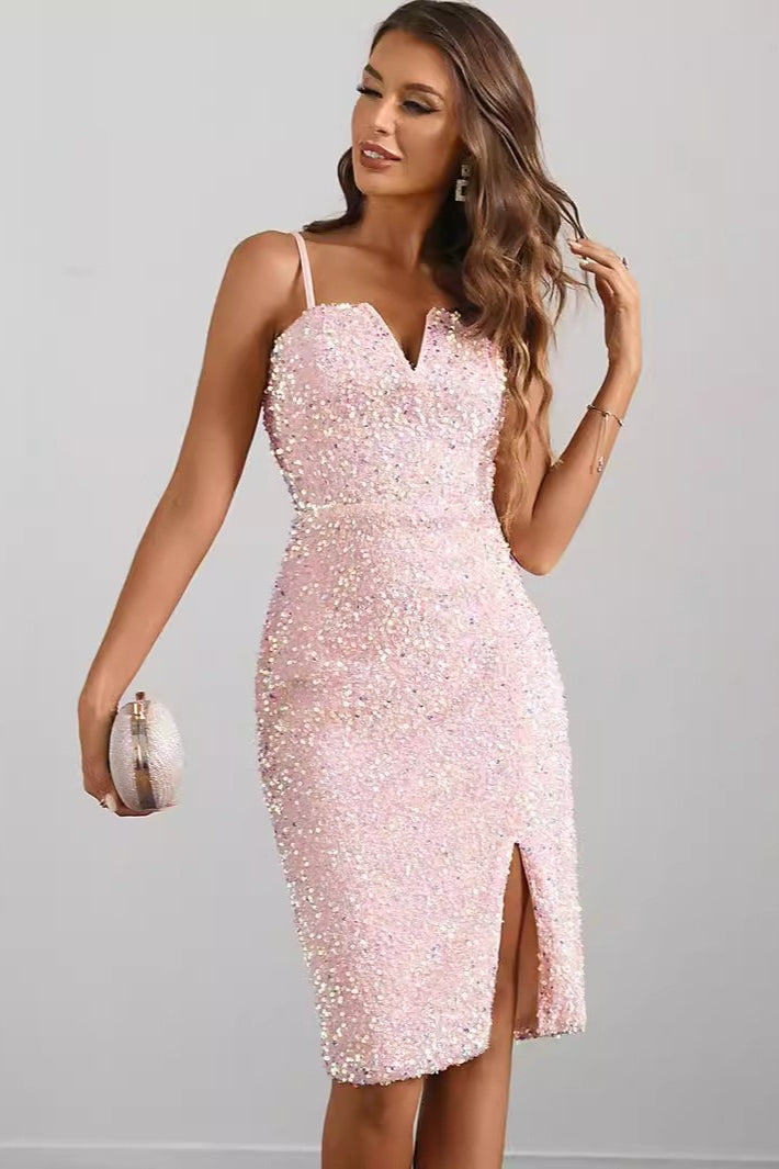 Sequin Spaghetti Strap Midi Dress Secondary image