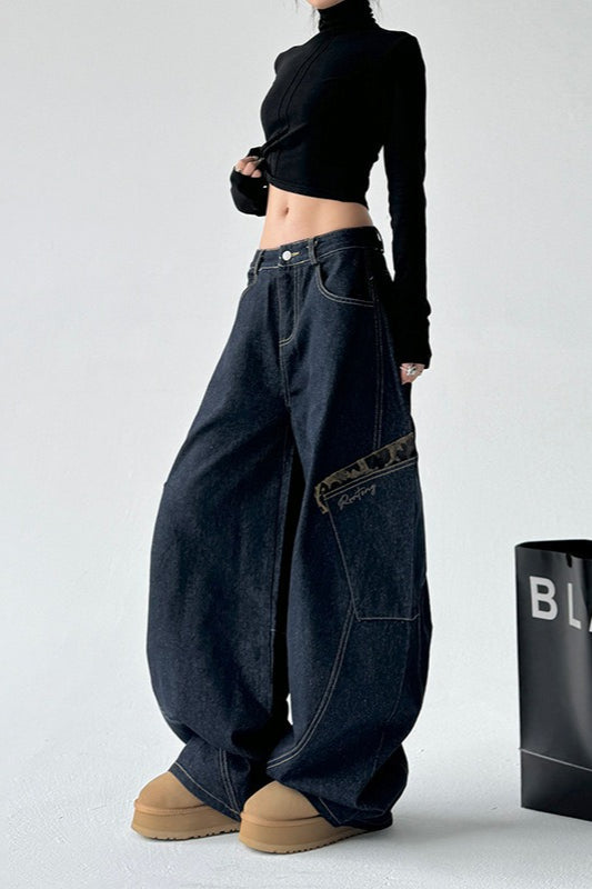 Leopard Spliced Vintage Wide Leg Jeans Secondary image