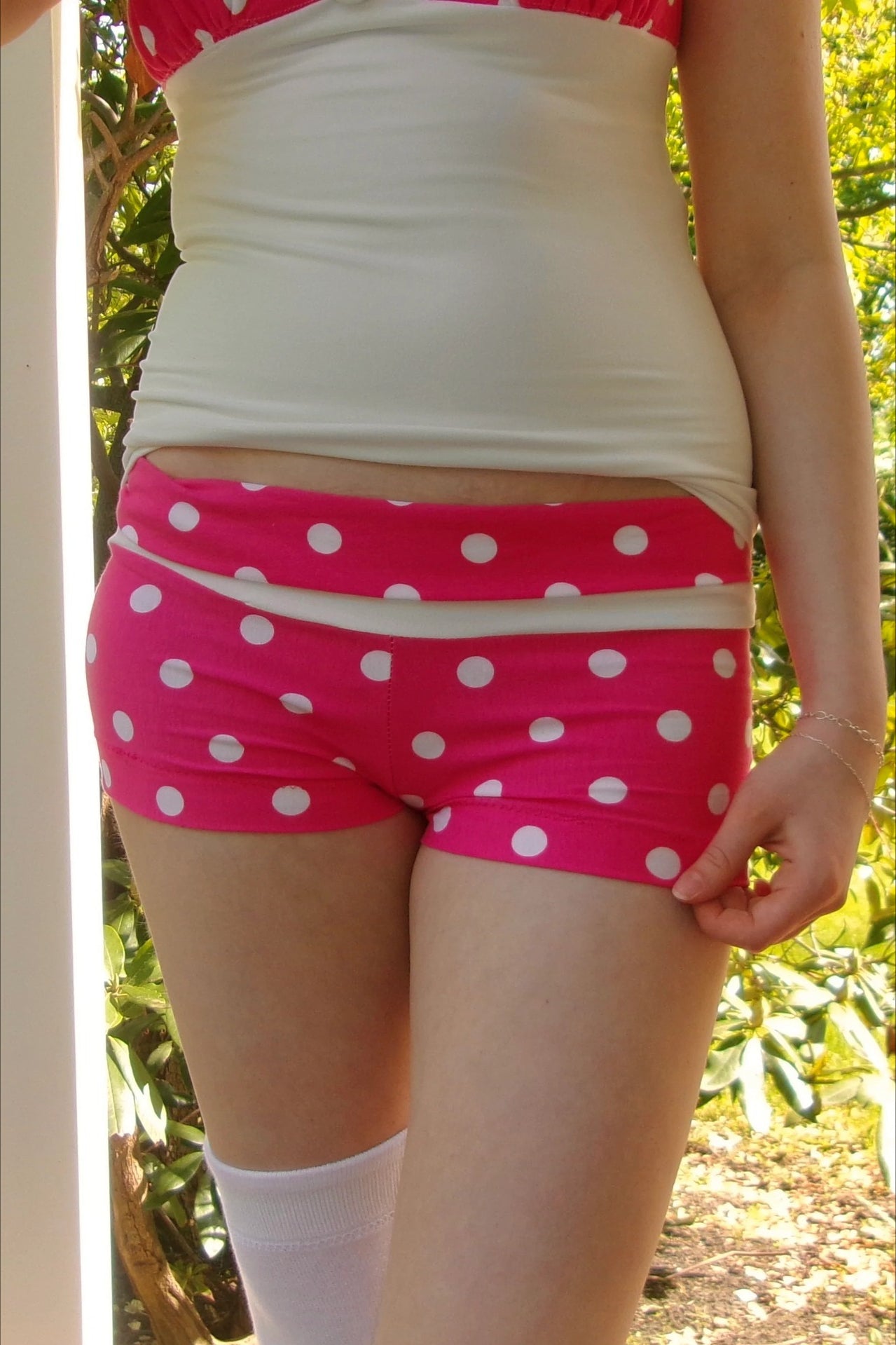 Polka Dot Patchwork Slim Fit Casual Shorts Secondary image