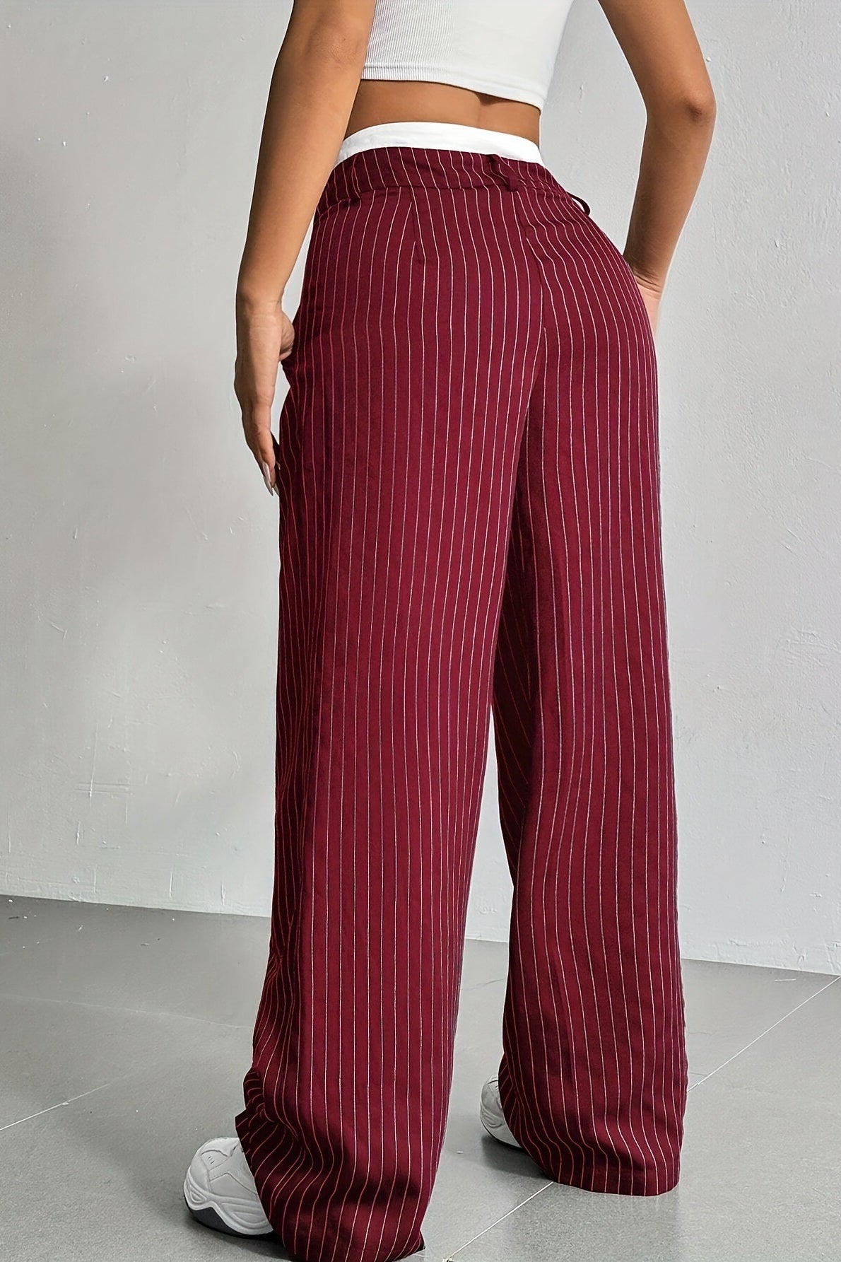 Patchwork Stripe High Waist Straight Pants Secondary image