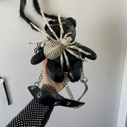 Harajuku Leather Punk Y2K Spider Bone Little Bear Pin Gothic Lolita Crossbody