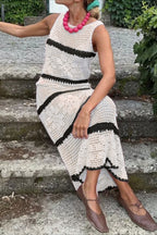 Hollow Knit Contrast Tank Sweater Dress