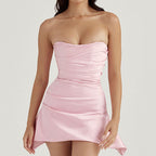 Strapless Corset Party Mini Dress Pink Party Dresses L