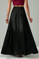 Elegant Black Ins Style Umbrella Maxi Skirt