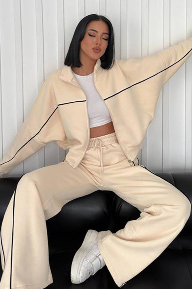 Stand Collar Zip Sweatshirt Stripe Pants Set