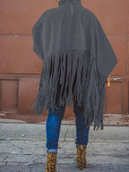 Solid Fringed Suede Top Sweatshirts & Hoodies L