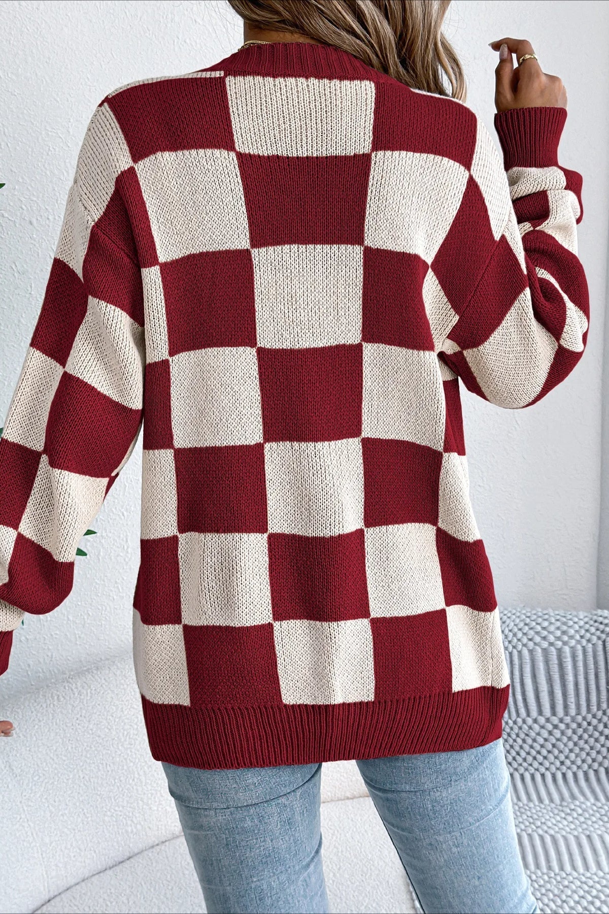 Plaid Knit Casual Loose Cardigan Secondary image