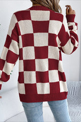 Plaid Knit Casual Loose Cardigan