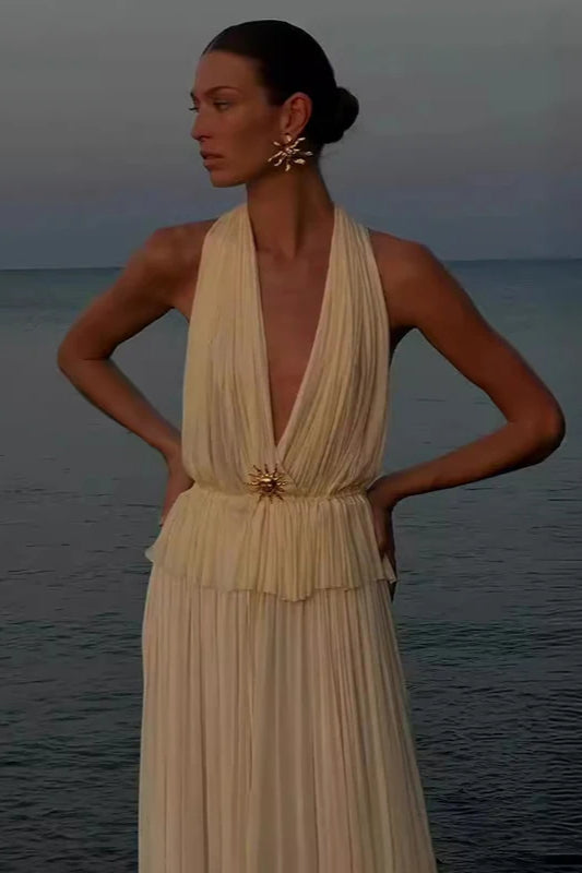 Pleated Halter Top Boho Dress White / S Main image